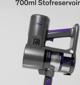 Sinji Draadloze Steelstofzuiger, Huisdier geschikt - Snoerloos & Zonder zak - Kruimeldief functie en ophangsysteem - 40 min. batterijduur - Filter systeem - Zilver/Paars — thumbnail 2