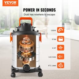 VEVOR Nat-Droogzuiger Industriële Stofzuiger 30L 6PK 1200W Zilver — thumbnail 3