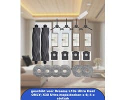 Accessoires geschikt voor Dreame L10s Ultra Heat ONLY; X30 Ultra mops/doeken x 6; 4 x stofzak, 4 HEPA-filters; 2 x hoofdborstels; 4 x zijborstels