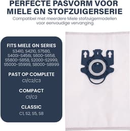 Montzys® Stofzuigerzakken Geschikt voor MIELE - 12 Stuks & 2 Filters - Geschikt voor Complete C3, C2, Classic C1, S8, S5, S2 — thumbnail 5