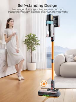 Draadloze Steelstofzuiger - Krachtige Stofzuiger - Huishouden Schoonmaken - Automatische Zuigkracht - 65 Min Werktijd - Oranje — thumbnail 4