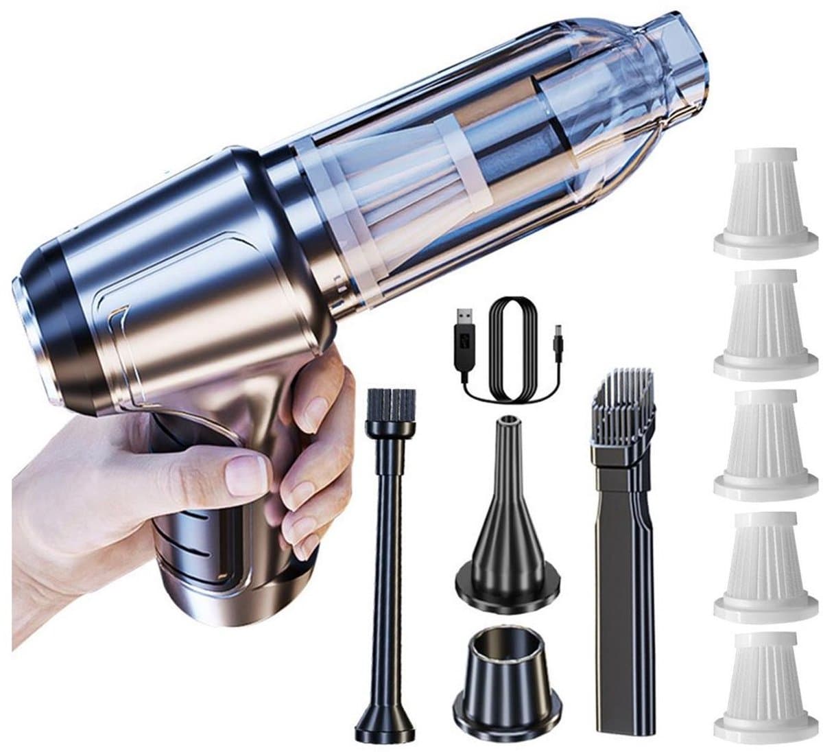 Handstofzuiger met 5 filters en 1 stofzak; snoerloze handstofzuiger; 120W snoerloze handstofzuiger; handstofzuiger op batterijen. — afbeelding 1