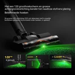 Steelstofzuiger Draadloos - Handstofzuiger Zakloos - 45 kPa Zuigkracht - 60 Min Accu - Groene Stofdetectie - 1 L - Voor Vloer En Tapijt - Zwart — thumbnail 3