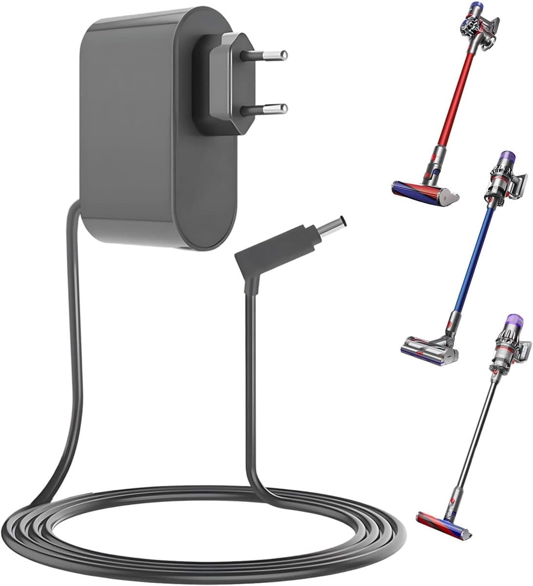 Oplader Geschikt voor Dyson V6, Dyson V7 en Dyson V8 modellen - Vervangende Geschikt voor Dyson - Stofzuigeradapter - Kabel 1,8 m — afbeelding 1