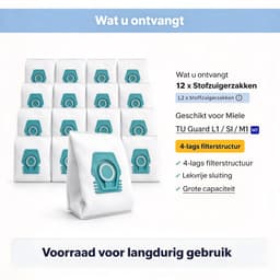 Set van 12 stofzuigerzakken, vervangende stofzakken geschikt voor Miele TU Guard L1 / Guard S1 / Guard M1 serie, 4-laags filter met lekvrij sluitsysteem — thumbnail 5