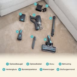 Achaté Steelstofzuiger V2 – Steelstofzuiger Draadloos & Draadloze Stofzuiger – Stofzuiger Zonder Zak 300W – Handstofzuiger & Kruimeldief Snoerloos – Kruimelzuiger – HEPA Filter – 4 Opzetstukken – LED – Wandmontage – 50 min Accu — thumbnail 2
