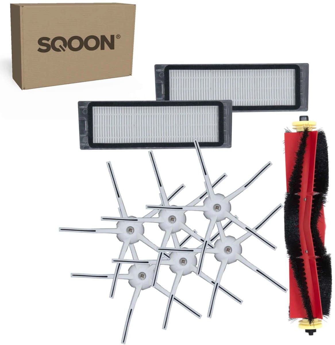 SQOON® vervangingsset geschikt voor Roborock S5 / S6 robotstofzuiger - 9-delige onderhoudskit met HEPA-filters, zijborstels en borstelrol — afbeelding 1