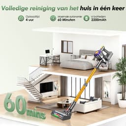 Fukstern Steelstofzuiger Draadloos - 38KPa krachtige zuigkracht - Tot 60 Min Accuduur - 4-voudig HEPA-Filtersysteem - 1,6L Stofreservoir - Anti-Klit Vloerborstel draadloze steelstofzuiger - goudkleurig — thumbnail 3