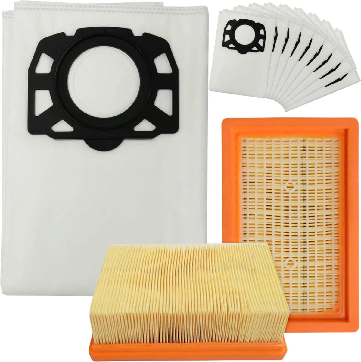 2x Filter en 10x Stofzakken geschikt voor Karcher MV4, MV5, MV6, WD4, WD5, WD6 - Geschikt voor Karcher WD4000 t/m WD5999 (2.863-006.0) - Vervangingsonderdelen - Stofzuigerzakken — afbeelding 1