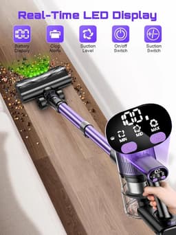 Hutjemutje - steelstofzuiger - draadloze stofzuiger - vacuum cleaner - zonder zak - 500W - krachtig - ideaal voor huisdierenharen & alle vloertypes - paars — thumbnail 3