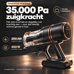 SwayTosh KingForce Steelstofzuiger met Dweilfunctie - 200 AW - 35.000 Pa - Draadloze Steelstofzuiger Zonder Zak op Accu - 450 W - Draadloze Stofzuiger - Kruimeldief - Tot 60 Min - Stofzuiger Draadloos - Steelstofzuigers — thumbnail 4