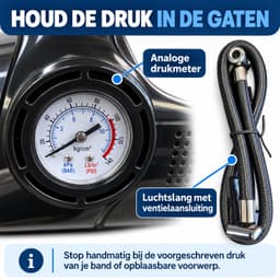 Kruimeldief - Autostofzuiger met luchtpomp - 12V 120W - Analoge drukmeter - Zwart — thumbnail 2