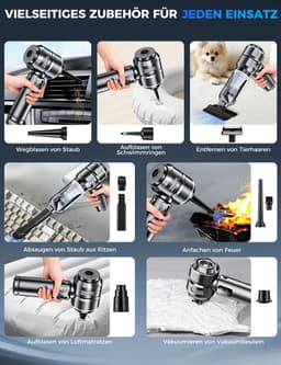 Handstofzuiger draadloos -4-in-1 Auto stofzuiger - Zuigen & Blazen - Kruimeldief - LCD-scherm en borstelloze motor; geschikt voor auto, kantoor en huisdierhaar - Zilver — thumbnail 5