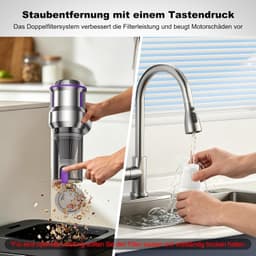 Stofzuiger draadloos - 4-in-1 Auto Stofzuiger -Kruimeldief - 1-knops zelflediging -16KPa - Oplaadbaar Handstofzuiger- Mini stofzuiger, ideaal voor dierenharen en auto-onderhoud - Zilver — thumbnail 3