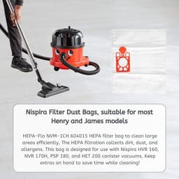 Stofzuigerzakken - geschikt voor Numatic Henry, Hetty, James, PPR-240, 604015 - Vervanging van NVM 1CH 1B/C stofzakken - 20 stuks - wit en rood — thumbnail 2