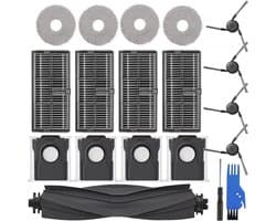 19stuks - accessoireset - stofzuigerzakken -geschikt voor dreame X40 PRO/X40Ultra/L40 Ultra - 1x hoofdrolborstel, 4 x stofzak, 4 x zijborstels, 4 x filter, 4x dweildoeken -Inclusief borstel en schroevendraaier