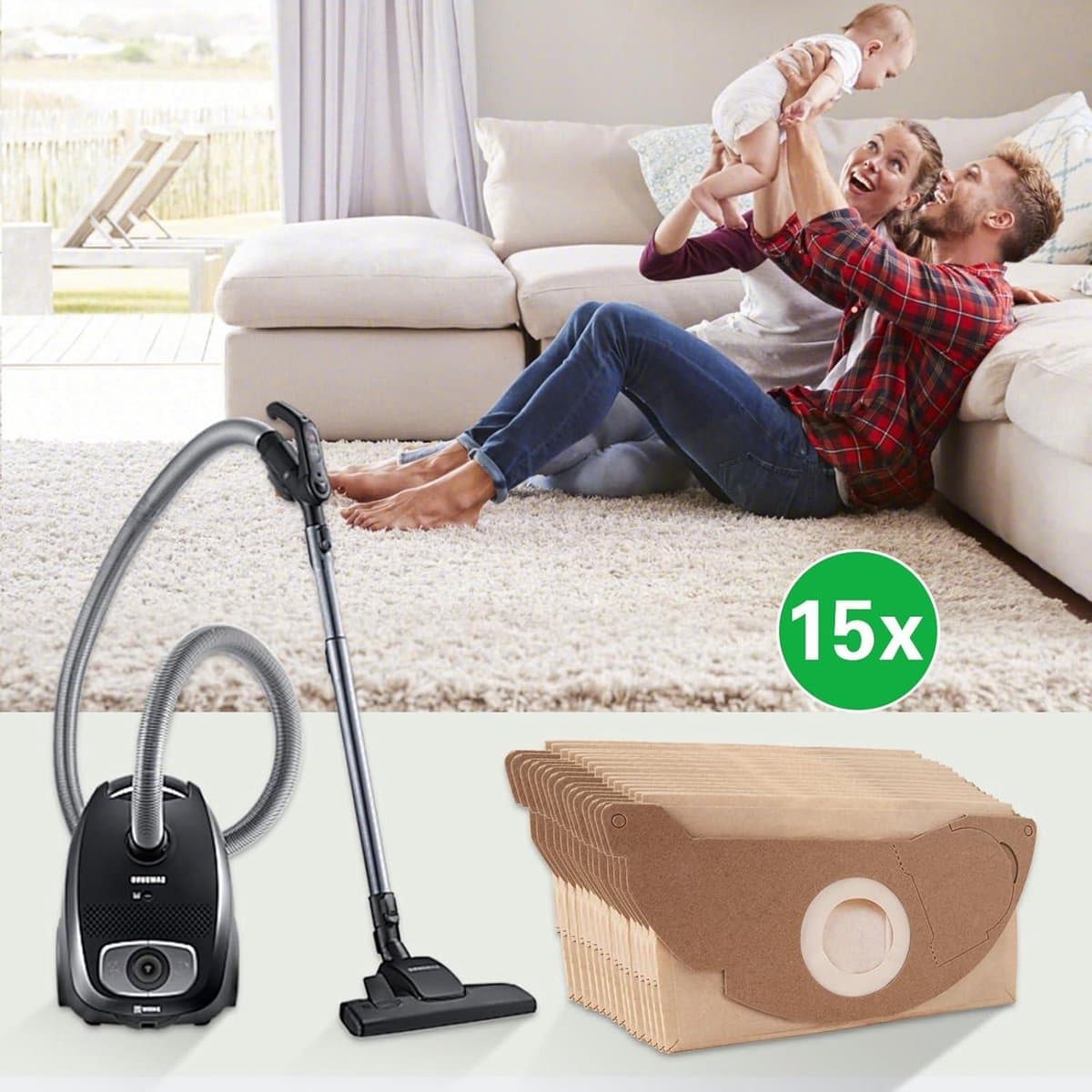 Stofzuigerzakken voor Kärcher WD2 filterzakken - 15 stuks - Papieren zakken A2004 A2054 A2099 - Vuilniszakken - MV2 WD 2.200 tot WD 2.550 — afbeelding 1