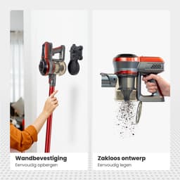 Auronic Steelstofzuiger Draadloos - Zonder Zak - Op Accu - 4-in-1 - 160W - Vacuum Cleaner - Draadloze stofzuiger - Rood/Grijs — thumbnail 5