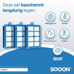 SQOON® Filterset geschikt voor o.a. Philips, AEG en Electrolux - 3 STUKS - Gelijk aan model: FC8031 - Voor optimale stofopvang en schone lucht — thumbnail 5