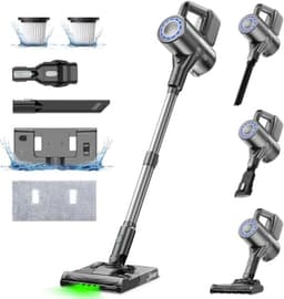 Draadloze 2-in-1 Stofzuiger en Dweil met 40 kPa Zuigkracht, Groen LED Licht, HEPA Filter, 6 Accessoires, Geschikt voor Alle Vloertypes en Dierenharen - Grijs — thumbnail 1
