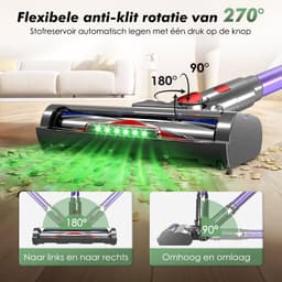 Fukstern Steelstofzuiger Draadloos - 38KPa krachtige zuigkracht - Tot 60 Min Accuduur - 4-voudig HEPA-Filtersysteem - 1,6L Stofreservoir - Anti-Klit Vloerborstel draadloze steelstofzuiger - Paars — thumbnail 5