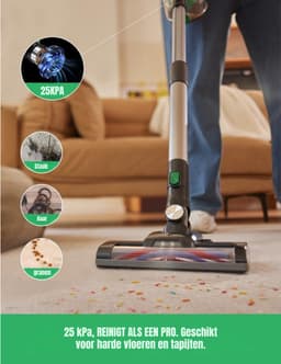 DYNA® 6-in1 Steelstofzuiger Zonder Zak op Accu - Steelstofzuiger Draadloos Uitschuifbaar - Kruimeldief Snoerloos best Verkocht 25KPA – Zwart/Groen - ‎17cm x 8cm x 10cm — thumbnail 4