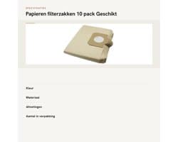 Dailygoods- Filterzakken 10-pack - Compatibel met Karcher WD3/WD3P - Papieren zakken - Nat/Droog stofzuiger - Hoofdkwaliteit - Onderdeel A 2204/A 2234 PT - Stofzak