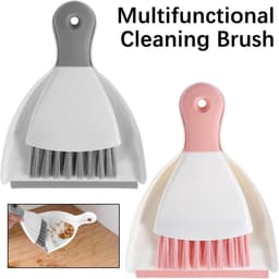 Mini stoffer blik - Kleine bezem - Bureau schoonmaken - Zachte borstelharen - 21 cm - Grijs — thumbnail 5
