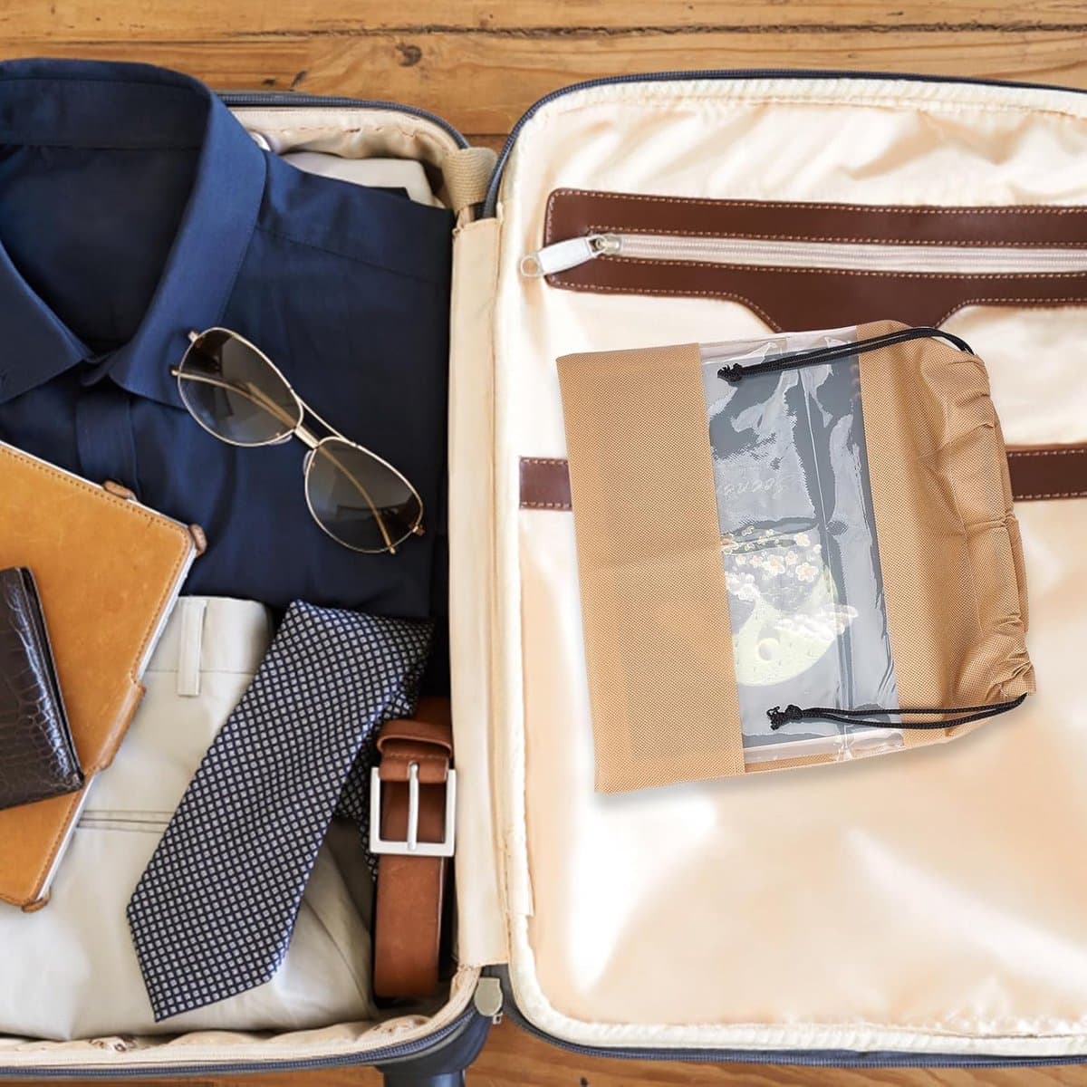 Opbergzakken Vliesstof - Stofzakken Trekkoord - Kleding Beschermen - Ademend Stofdicht - 3 Maten - Kaki — afbeelding 1