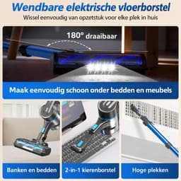 Grenintol Steelstofzuiger Draadloos – 60 Min Accuduur – Steelstofzuiger – 4 stuks HEPA-filters – 65.000 Pa – Stofzuiger zonder zak – 3 Opzetstukken – Slechts 1.6 kg – Voor Tapijten en Harde Vloer – Blauw — thumbnail 3