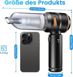 Draadloze Handstofzuiger - Zwart - Mini Stofzuiger met 20000Pa Zuigkracht - Voor Auto, Huis en Keuken — thumbnail 5
