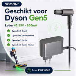SQOON® Lader geschikt voor Dyson Gen5 stofzuiger 43,25V 800mA - Gelijk aan 972408-03 — thumbnail 2