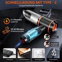 Draagbare Stofzuiger - Mini Stofzuiger - Auto Interieur Reinigen - 4-in-1 Multifunctioneel - 30 Min Werktijd - Zwart — thumbnail 4