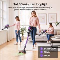 Lubluelu X1000 Draagbare staafstofzuiger Steelstofzuiger met stofopvangstation van 2,5L – 60Kpa Automatisch ledigingsstation - 50 Min Gebruikstijd - Anti-klit Borstel - met Stofzak HEPA - filter - LED-koplampen — thumbnail 4