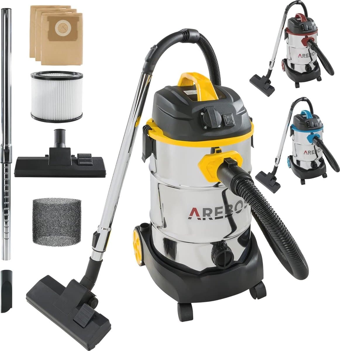 Industriële stofzuiger 1600 W | Nat- en droogstofzuiger met 30 liter reservoir | Krachtige, multifunctionele stofzuiger voor binnen en buiten — afbeelding 1