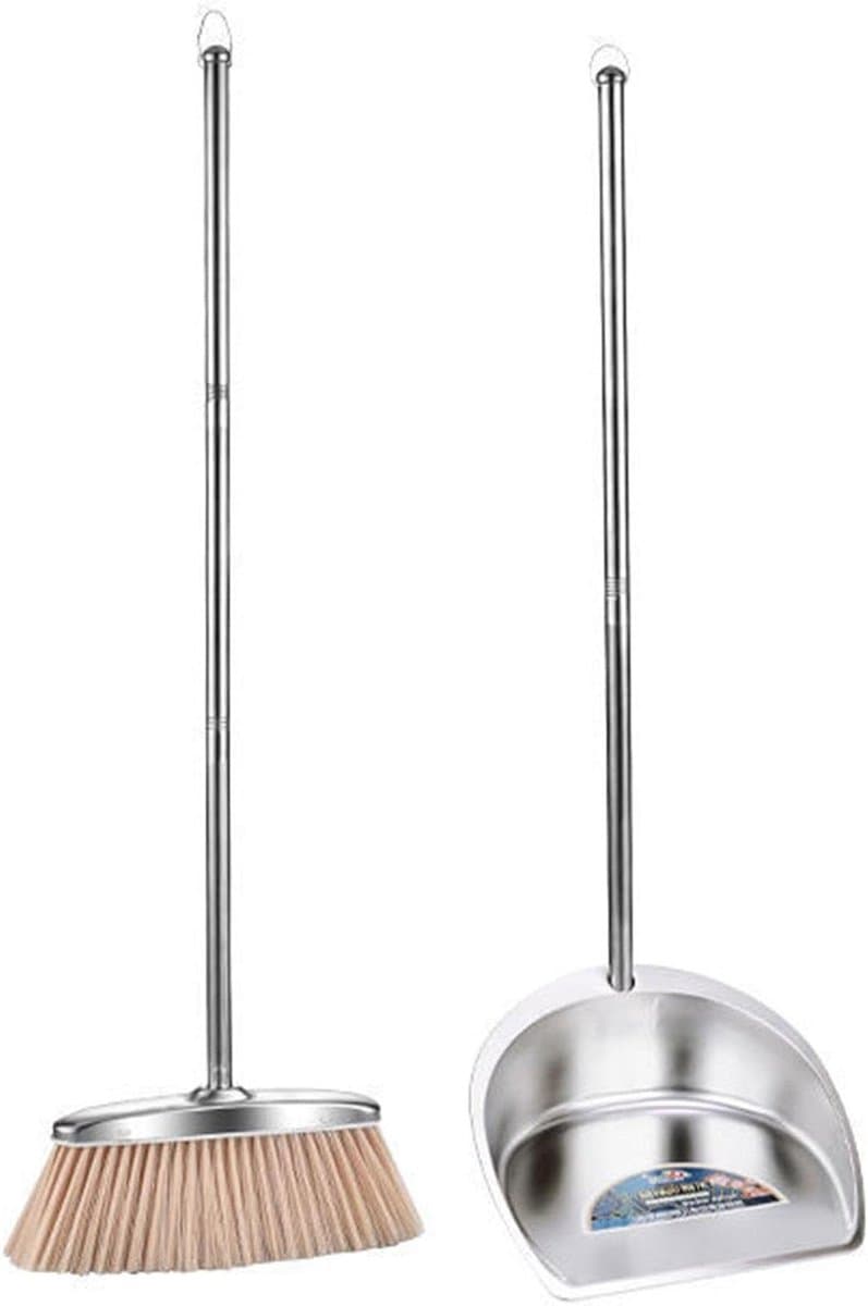 Bezem met Stoffer - Stoffer en Blik - Binnen Veegwerk - Roestvrijstalen Stoffer - 35.4 Inch Steel - Zilver — afbeelding 1