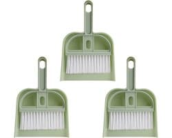 Mini Stofpan Borstel - Reinigingsset - Kleine Oppervlakken Schoonmaken - Duurzaam Kunststof - 3 Stuks - Groen