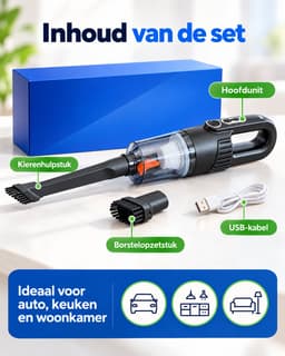 Draadloze Handstofzuiger voor Auto & Huis – Oplaadbare Mini Kruimeldief met USB-C – Compacte Autostofzuiger met HEPA-Filter, Kierenhulpstuk & Borstelopzetstuk – Voor Auto, Keuken & Woonkamer — thumbnail 3