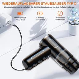 DESMIU Stofzuiger – Krachtige Zuigkracht – 31 X 14,5 X 6 Cm – Abs – Zwart – Voor Auto En Thuis – Draadloos En Compact — thumbnail 5