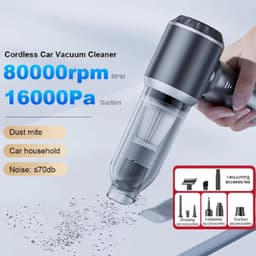 4‑in‑1 draadloze oplaadbare handstofzuiger, 16000PA sterke draagbare autostofzuiger met borstelloze motor, compacte mini stofzuiger in zilver, voor auto, thuis, kantoor en kamperen — thumbnail 2