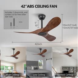 COVREO Plafondventilator zonder licht, 6 snelheden – Stille omkeerbare DC-motor – Binnen/buiten – 42 inch – Zwart/walnoot — thumbnail 2