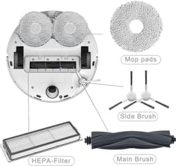 PolkaHome Accessoires voor Dreame L10s Ultra / L10s Pro / L10 Ultra, reserveonderdelen voor Xiaomi X10+ stofzuiger, 2 hoofdborstels, 4 HEPA-filters, 6 reinigingsdoeken, 6 zijborstels — thumbnail 5