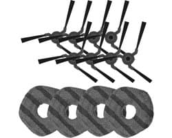 8x Zijborstel, 4x dweilpad geschikt voor Eufy X9 Pro, X10 Pro Omni Robotstofzuiger, Wasbare Microvezel Mopdoeken, Herbruikbare Accessoires Set