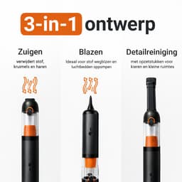 Mondura® PowerClean - Handstofzuiger - Auto Stofzuiger - Kruimeldief Snoerloos 3-in-1 – Mini Kruimelzuiger Voor Hondenharen – Air Duster – 6 Opzetstukken — thumbnail 3