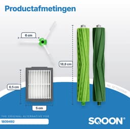 SQOON® Onderdelen Geschikt Voor Irobot - Geschikt voor iRobot Roomba - i7 i7+ i1 i1+ i3 i3+ i4 i4+ i5 i5+ i6 i6+ i8 i8+ e5 e6 e7 (niet j7 , j7+) - 2 X Roller, 5 X Hepa Filter, 5X Zijborstel — thumbnail 2