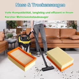 Multifunctioneel vervangingsfilter – Een speciaal plat geplooid filter,--Geschikt voor de Kärcher WD4, MV4, MV6 en WD5P stofzuigers – – Eenvoudige installatie – het reinigen van kasten, tapijten en trappen – Verpakking van 2 stuks — thumbnail 5