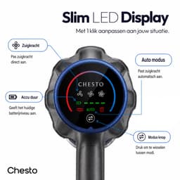 Chesto T1 Steelstofzuiger Draadloos 400W – 35.000 Pa – Ultralicht – LED-zuigmond – 3 Opzetstukken — thumbnail 3