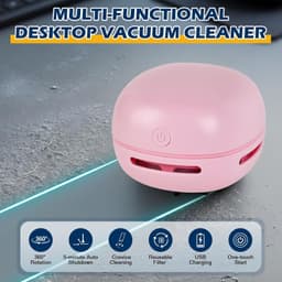 Mini-bureaustofzuiger - energiebesparend - Handstofzuiger - USB-oplaadbaar - Ontwerp voor toetsenbord/thuis/school/kantoor - Voor Gumrestjes, Stof, Kruimels, Computertoetsenborden en Autoreiniging - Draadloos 360º roterend ontwerp - Roze — thumbnail 2