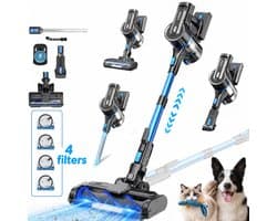 Grenintol Steelstofzuiger Draadloos – 60 Min Accuduur – Steelstofzuiger – 4 stuks HEPA-filters – 65.000 Pa – Stofzuiger zonder zak – 3 Opzetstukken – Slechts 1.6 kg – Voor Tapijten en Harde Vloer – Blauw