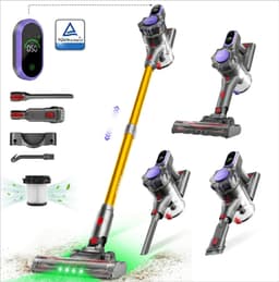Draadloze stofzuiger, 45 kPa/550 W/50 min steelstofzuiger voor thuis, anti-klitstofzuiger met afneembare accu, led-display, lichte handstofzuiger voor dierenhaar/tapijt/vloer — thumbnail 1